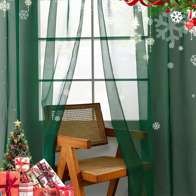 Youleyar Solid Sheer Rod Pocket Curtain Voile Draperies 2 Panels White Beige Black Grey Coffee 52 Inch Width 108 Inch Long 1 Pair for Kitchen Bedroom Children Living Room Yard (Foliage Green,52Wｘ108L)