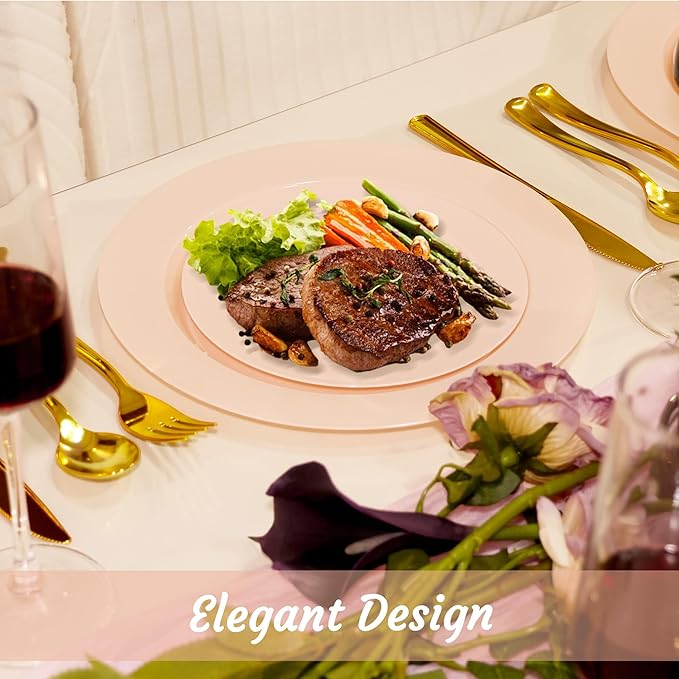 60 PCS Pink Plastic Plates, Plastic Disposable Plates Include 30 Dinner Plate and 30 Dessert Plate Perfect for Holiday, Birthday, Wedding & Party