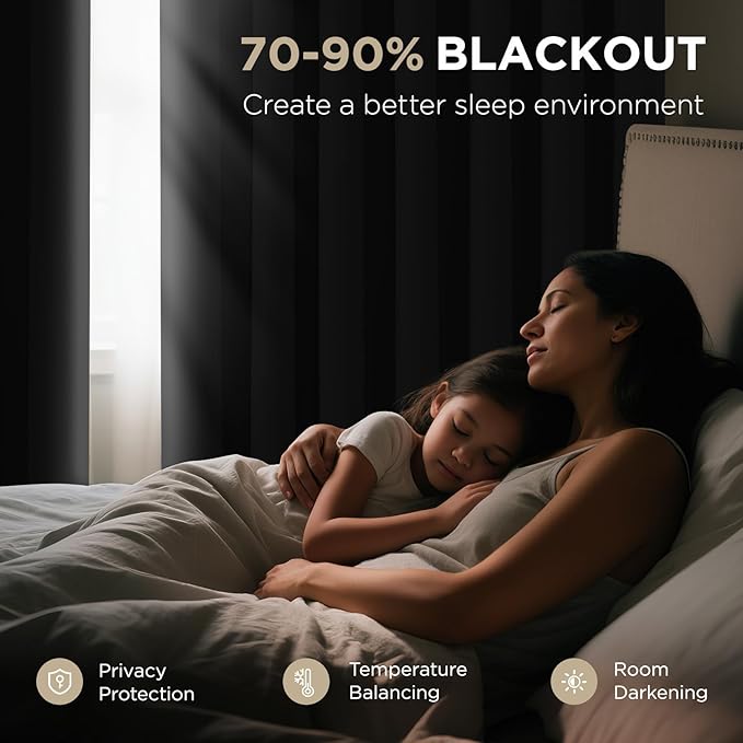Joydeco Blackout Patio Sliding Door Curtains 84 Inches Long, Grommet Privacy Room Divider Curtains, Extra Wide Thermal Blackout Drapes for Bedroom Living Room (Black, 70Wx84L, 1 Panel)