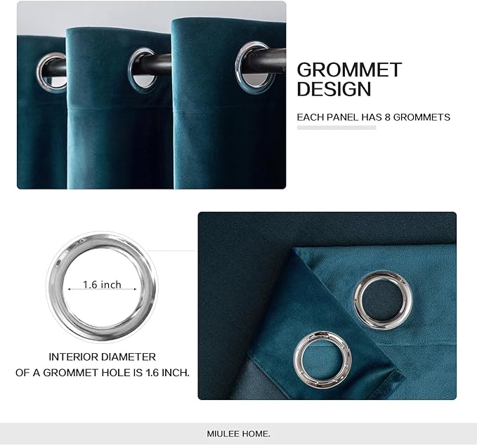 MIULEE Blue Velvet Curtains 108 Inches Length Extra Long Blackout Curtains Thermal Insulated Soundproof Room Darkening Grommet Black Out Drapes for Living Room Bedroom 52x108 Inch 2 PCs Peacock Blue