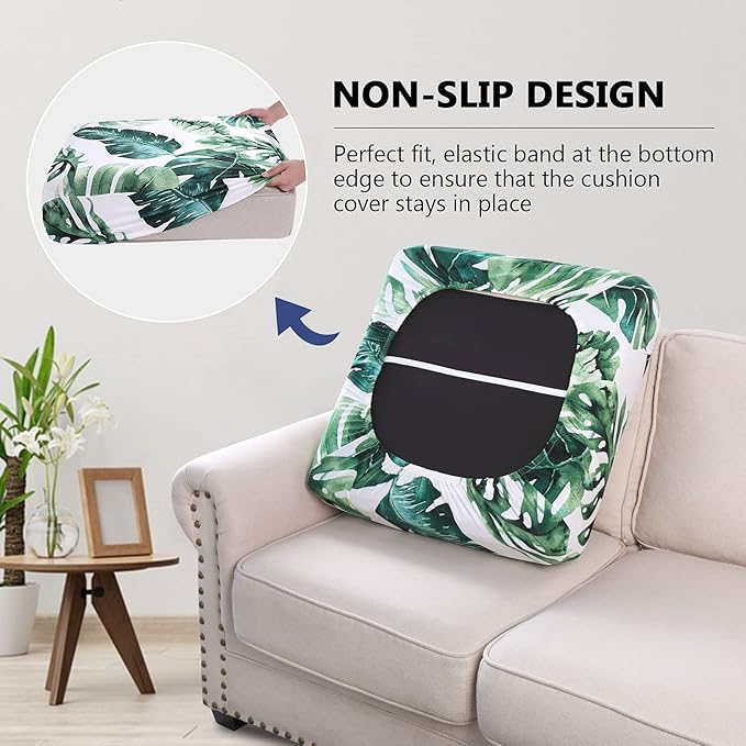hyha Printed Couch Cushion Covers, Floral Sofa Covers Washable for 2 Cushion Couch, Stretch Pattern Outdoor Cushion Covers for Patio Furniture with Elastic Bottom(Medium, Monstera Deliciosa)