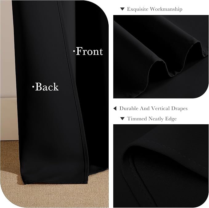 PONY DANCE Small Window Curtains 2 Panels Set, Half Window Rod Pocket Privacy Curtain Tiers for Kitchen Bathroom Basement Cafe Cabinet Tiers Drapes, W42 x L36 Inch, Black