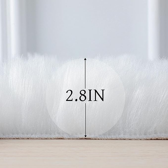 linmopm Faux Fur Rug Sheepskin Shag Fluffy Fuzzy White 3x4 ft Rugs for Bedroom Bedside Bed Floor Living Room Plush Rectangle High-Density Cushion Carpet Super Sofa Cover