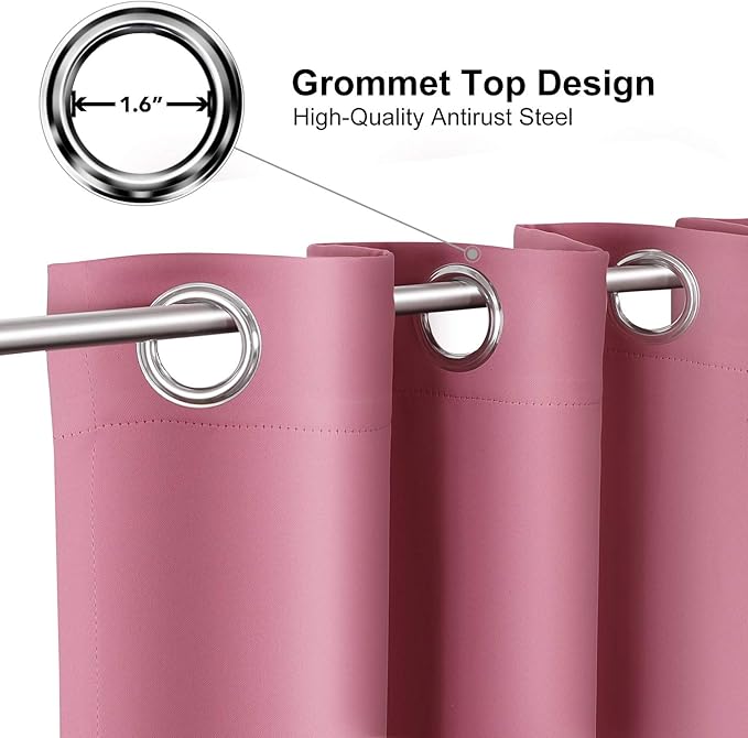 ChrisDowa Blackout Curtains 48 inches Long for Bedroom - 2 Panels Set Grommet Thermal Insulated Room Darkening Curtains for Living Room (Pink, 42 x 48 Inch)