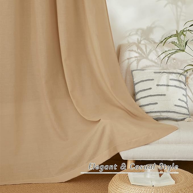 NICETOWN Linen Flax Semi Sheer Curtains 94" Length, Grommet Window Treatments Privacy Added with Light Penetration Vertical Drapes for Loft/Home Office, Burlap, W55 x L94, 2 Panels