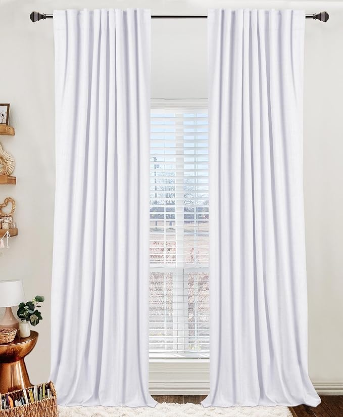 100% Blackout Shield 100% Polyester Blackout Curtains for Bedroom 63 Inches Long, Back Tab/Rod Pocket Living Room Drapes, Thermal Insulated Blackout Curtains 2 Panels Set, 50" W x 63" L, Bright White