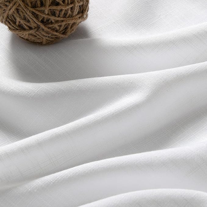 Nanspring Linen Light Filtering Curtains 96 Inches Long 2 Panels Long White Semi Sheer Linen Blended Window Curtains Back Tab Rod Pocket White Rustic Farmhouse Drapes for Living Room Bedroom 60x96