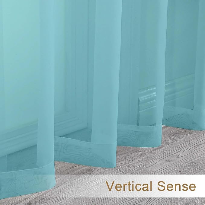 Chyhomenyc Extra Long Sheer Curtains 120 Inches Long 2 Panels Set, Light Filtering Voile Curtain Drapes for Floor to Ceiling Window Patio Sliding Door, 10FT, Aqua