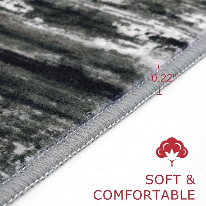 KOZYFLY Modern Abstract 3x5 Large Entryway Rug Non-Slip Washable Area Rug, Black Grey Throw Rugs Indoor Mat for High-Traffic Door Entrance, Kitchen, Laundry, Nursery, Bedroom, Living Room