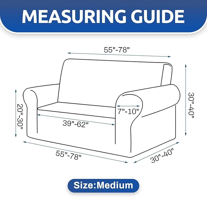 KEKUOU Stretch Loveseat Sofa Cover Slipcover,Couch Covers for 2 Cushion Couch Sofa (55"-78") Furniture Protector Sofa with Elastic Bottom for Kids,Dog. Jacquard Small Checked (Medium,Classic Blue)