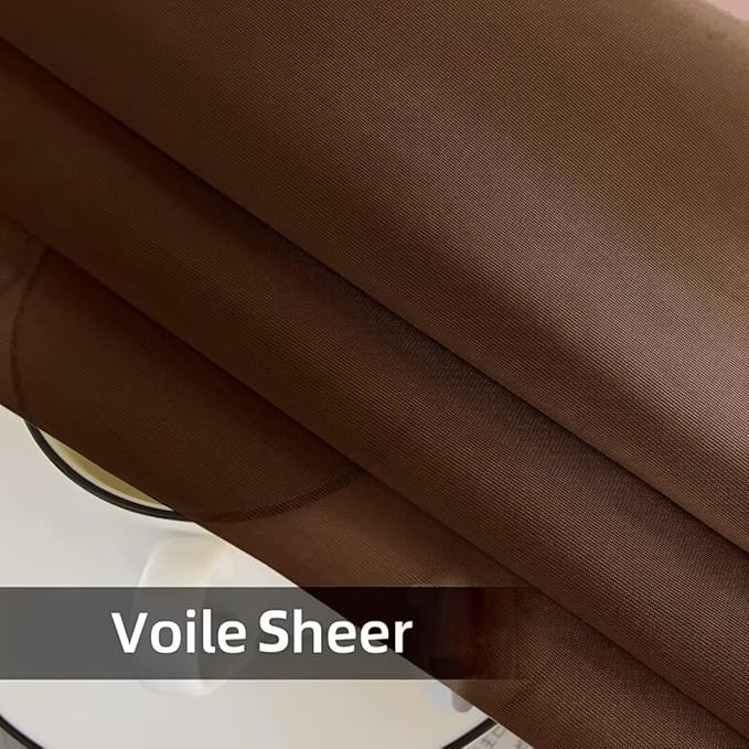 youleyar Solid Sheer Rod Pocket Curtain Voile Draperies 2 Panels White Beige Black Grey Coffee 52 Inch Width 45 Inch Long 1 Pair for Kitchen Bedroom Children Living Room Yard (Brown,52Wｘ45L)