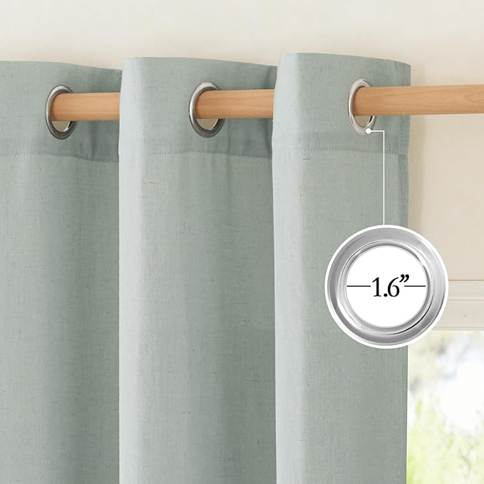 NICETOWN Rustic Linen 132 inch Long Curtains for Living Room, Grommet Privacy Added Thick Linen Weave with Light Filter Window Curtains & Drapes for Bedroom, Sage Green, W55 x L132, 2 Panels