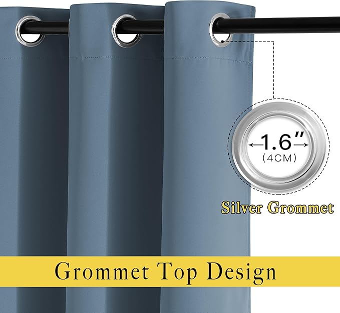NICETOWN Smoky Blue Blackout Curtains for Living Room 84 inches Long - Grommet Room Darkening Window Treatments Sound Reducing Drapes for Bedroom, 2 Panels, W52 x L84