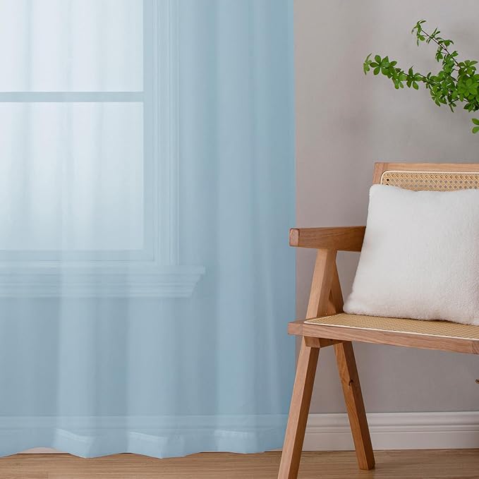 Chyhomenyc Sky Blue Sheer Valances for Windows - Light Filtering Small Kitchen Curtains, Rod Pocket Short Top Window Treatment Decor for Living Room Bathroom Basement, 42Wx16L inches, 2 Panels
