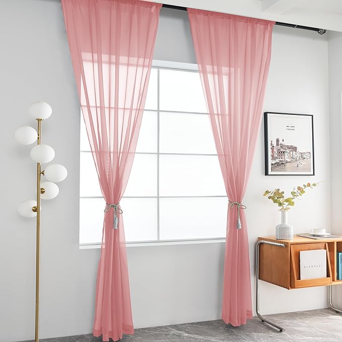 youleyar Solid Sheer Rod Pocket Curtain Voile Draperies 2 Panels White Beige Black Grey Coffee 52 Inch Width 63 Inch Long 1 Pair for Kitchen Bedroom Children Living Room Yard (Blush,52Wｘ63L)