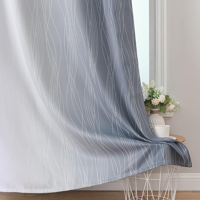 Estelar Textiler Grayish White and Grey Blackout Curtains for Living Room, Ombre Thermal Insulated Noise Reducing Blackout Drapes for Bedroom, Full Room Darkening Grommet Curtains, 52Wx63L, 2 Panels