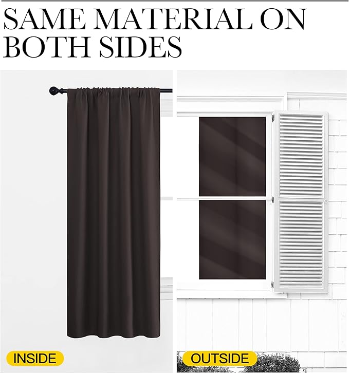 NICETOWN Blackout Curtains for Living Curtains, Toffee Brown, 2 Panels, 42 by 72, Room Darkening Window Curtain Panels, Easy-Care Solid Thermal Insulated Draperies/Drapes for Daughter Room