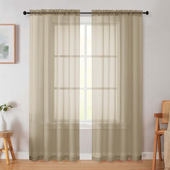 Taupe Sheer Curtain for Bedroom Living Room 78 Inches Long 2 Panels Set, Solid Soft Airy Light Filtering Sheer Window Curtains, Modern Rod Pocket Door Curtain, Taupe, 42" Wx78 L Inches