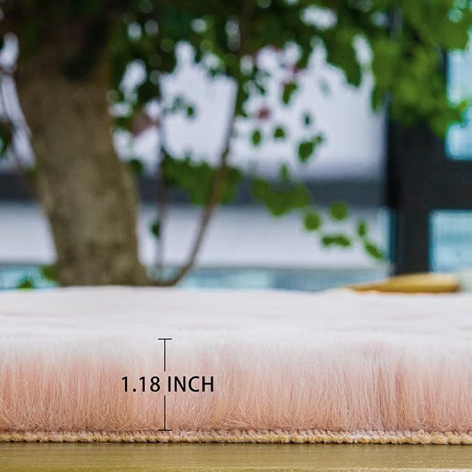 ORINOVA Pink Fluffy Round Rugs 6ft Large Circle Washable Faux Rabbit Shaggy Fur Rugs for Bedroom Living Room Nursery Rug Home Décor
