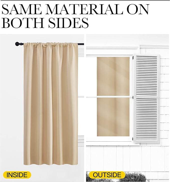 NICETOWN Room Darkening Curtains for Bedroom - Home Decoration Privacy Protection Thermal Insulated Solid Drapes/Draperies for Sliding Glass Door (Biscotti Beige, Set of 2, 52 x 95 inches)