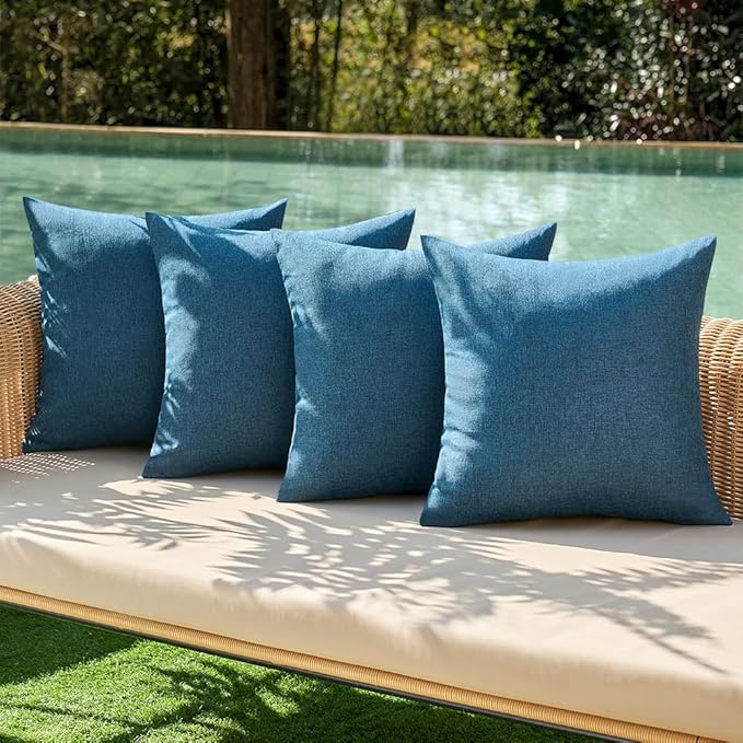 MIULEE Pack of 4 Decorative Outdoor Throw Pillow Covers Linen Waterproof Pillow Covers Farmhouse Cushion Cases for Patio Garden Tent Balcony Couch Sofa 18x18 inch Navy Blue