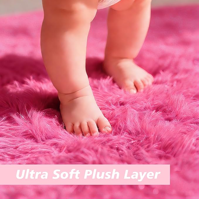 6x9 Fluffy Area Rug for Living Room,Shag Area Rugs for Bedroom,Soft Fuzzy Rug Non-Shedding Indoor Plush Carpet for Kids Bedroom Nursery Dorm Home Decor,Hot Pink