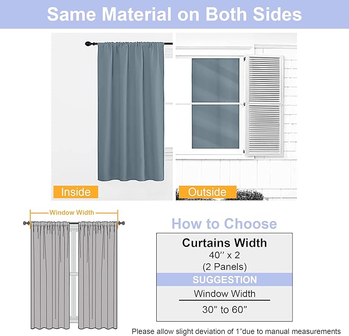 Simplebrand Ava Stone Blue Blackout Curtains for Bedroom 90 Inches Long 2 Panels Set, Solid Privacy Energy Saving Living Room Window Treatment Curtains Blackout Drapes, W40 x L90 Inch, Stone Blue