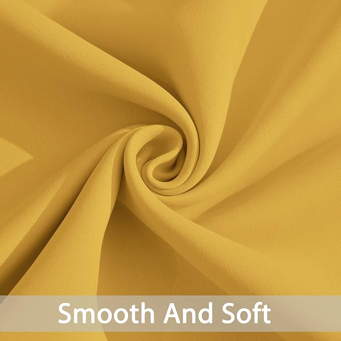 Yakamok 45 Inch Length Blackout Curtains for Bedroom, Room Darkening Thermal Insulated Grommet top Window Drapes for Living Room, 52 x 45 Inch, Mustard Yellow, Set of 2