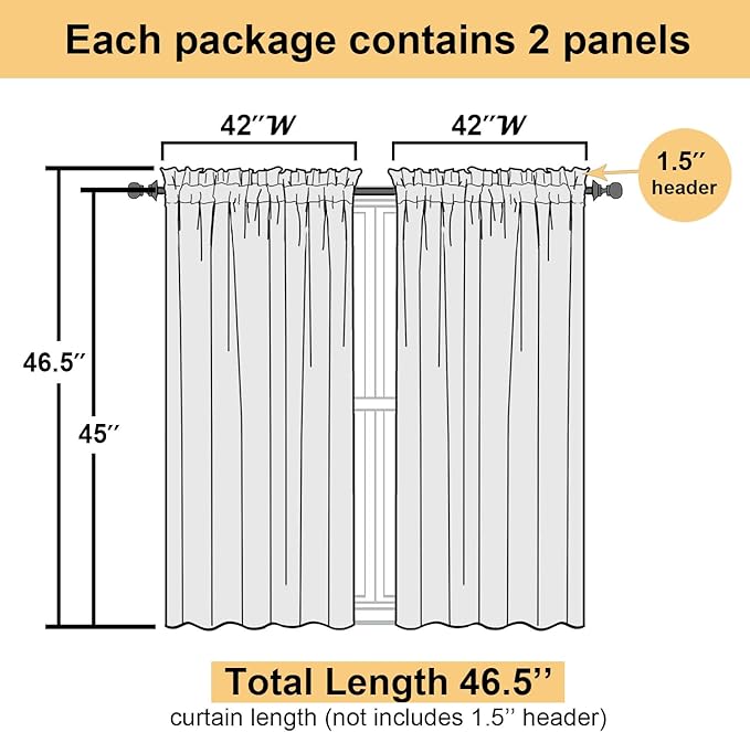 Lecloud Sheer Curtains 45 Inch Length 2 Panels Set, Chocolate Solid Voile Rod Pocket Curtain Drapes for Small Windows, Modern Tulle Curtains for Bedroom Bathroom Basement, Each Panel 42 X 45 Inch