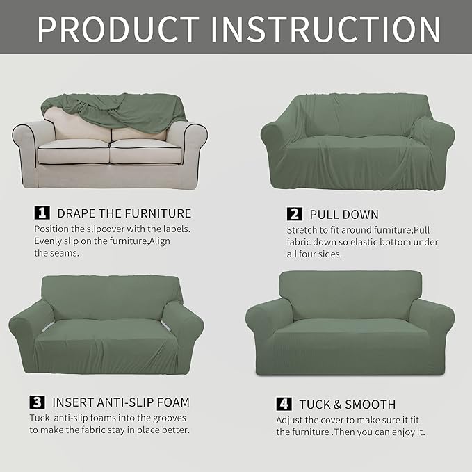 Easy-Going Stretch Oversized Loveseat Slipcover 1-Piece Sofa Cover Furniture Protector Couch Soft with Elastic Bottom for Kids Polyester Spandex Jacquard Fabric Small Checks Greyish Green