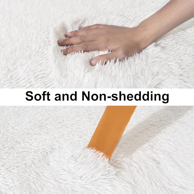Ultra Soft Runner Rugs for Bedroom Hallways with Upgraded Non-Slip Rubber Backing & Thick Memory Sponge, 2 Packs 2x4 Feet Fluffy Shag Throw Area Rug for Bedside Dorm Cream