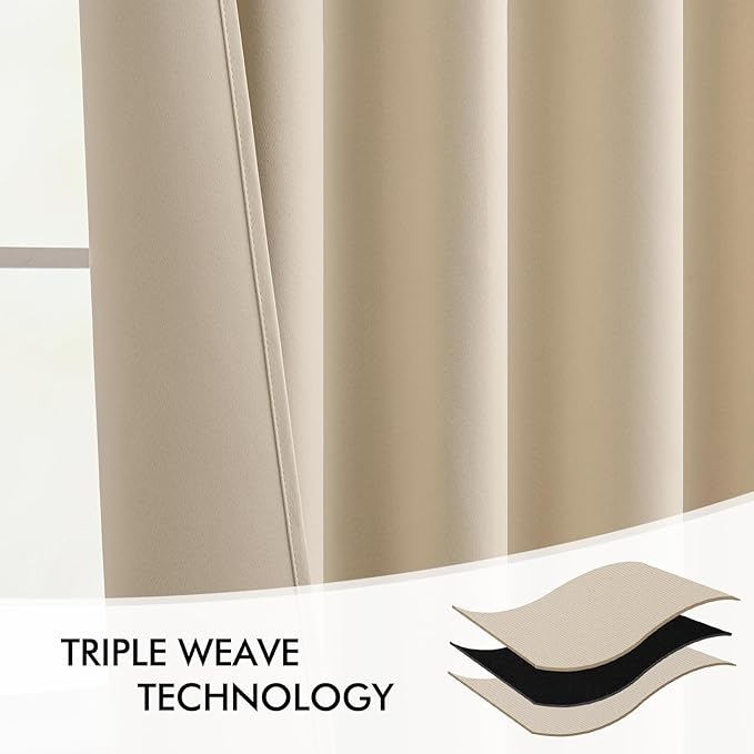 MIULEE Cream Beige Back Tab Light Blocking Curtains 104 Inch Length 2 Panels Set for Living Room Bedroom Privacy, Rod Pocket/Pinch Pleat Thermal Insulated Room Darkening Pleated Blackout Drapes