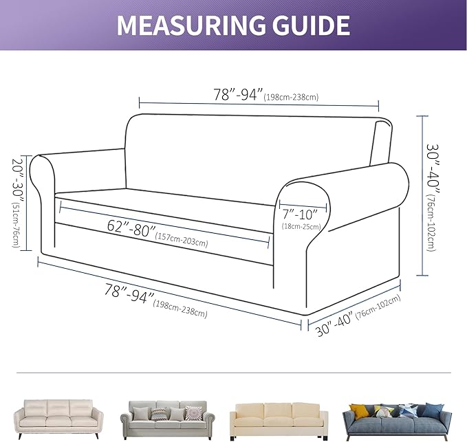 Joccun Stretch Couch Cover Slipcovers, 1-Piece Sofa Covers for 3 Cushion Couch Spandex Jacquard Washable Furniture Protector Cover for Living Room,Kids,Pets(Large 78''-94'',Charcoal)