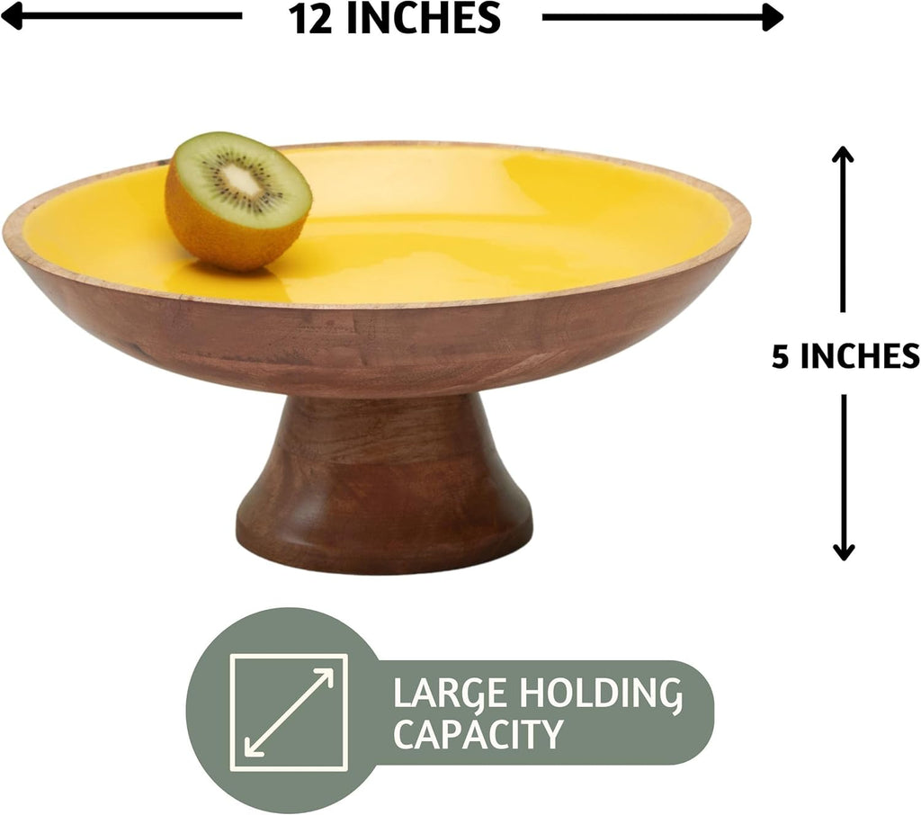 Folkulture Wooden Fruit Bowl | (12") Decorative Bowls for Kitchen Counter or Centerpiece Table Decor | Large Bowls, Pedestal Bowl for Farmhouse décor | Wood Fruit Bowl for Kitchen