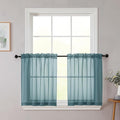 Kitchen Curtains 24 Inch Length Tier 2 Pieces, Dusty Blue Sheer Curtain Solid Soft Sheer Short Curtains for Windows, Cafe Bathroom Basement Rod Pocket Drapes, Dusty Blue, Each 42"Wx24"L Inch