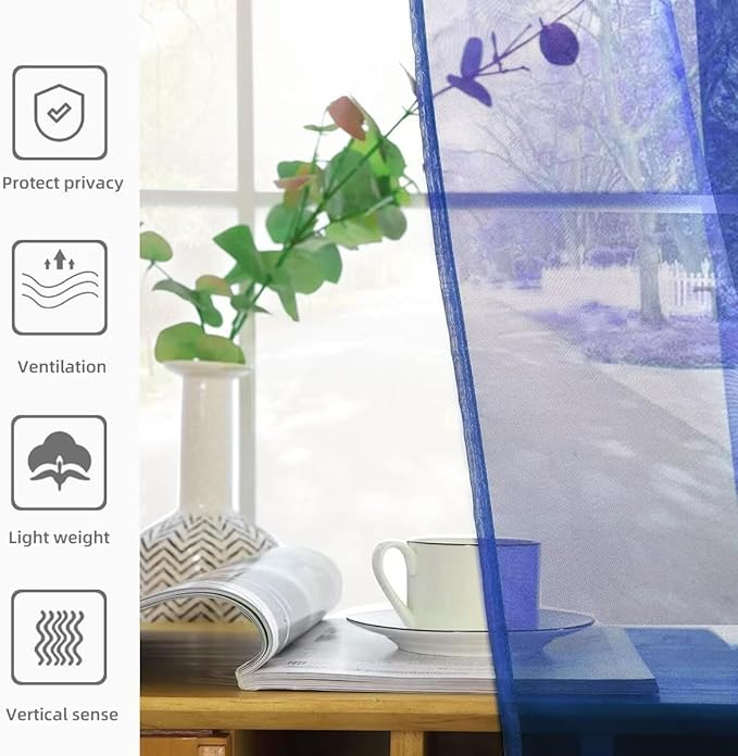 Youleyar Solid Sheer Rod Pocket Curtain Voile Draperies 2 Panels White Beige Black Ivory Coffee 26 Inch Width 24 Inch Long 1 Pair for Kitchen Bedroom Children Living Room Yard(Blue Sapphire,26W x 24L)
