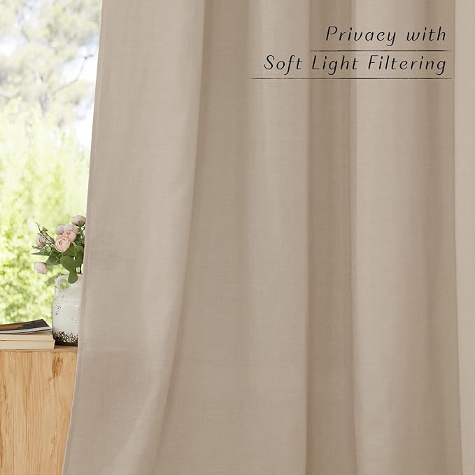 NICETOWN Linen Taupe Window Curtains 84 inches Long, Grommet Thick Linen Blend Window Treatments Privacy Assured with Light Filtering for Bedroom/Living Room, W42 x L84