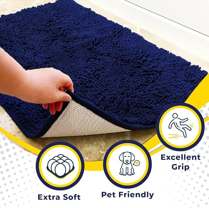 Muddy Mat® | Super Absorbent Door Mat Indoor, Microfiber Quick Dry Chenille Entryway Rug, Non-Slip Front Door Mat, Indoor Mats for Entryway, Machine Washable Pet Rug, Navy Blue 24"x96"