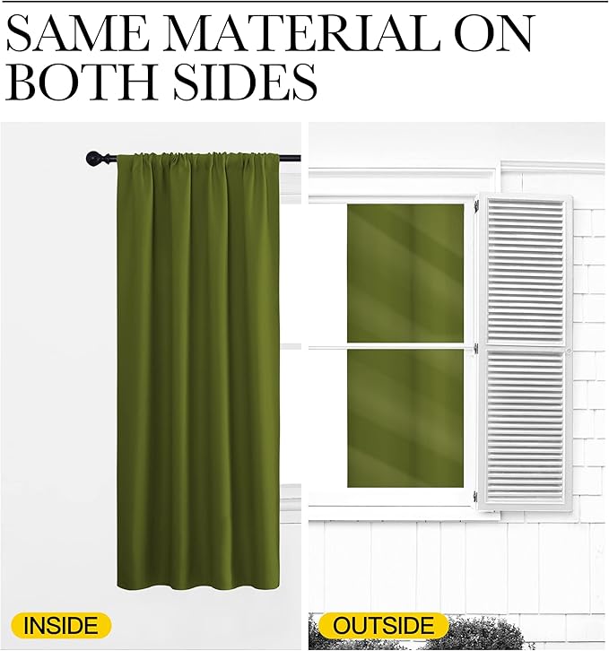 NICETOWN Blackout Curtains for Bedroom, Blackout Curtain Panels, Olive, 1 Pair, 62 by 63-inch, Window Treatment Energy Saving Thermal Insulated Solid Rod Pocket Blackout Drapes/Draperies