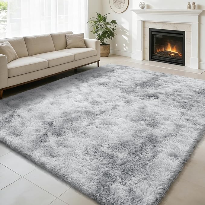 6x9 Fluffy Area Rug for Living Room,Shag Area Rugs for Bedroom,Soft Fuzzy Rug Non-Shedding Indoor Plush Carpet for Kids Bedroom Nursery Dorm Home Decor,Tie-Dyed Grey