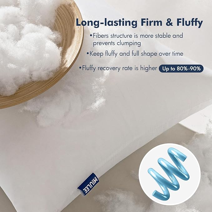 MIULEE Throw Pillows Inserts, Pack of 2 12x24 Inch 100% Virgin Fiber Filling Bed Couch Pillows