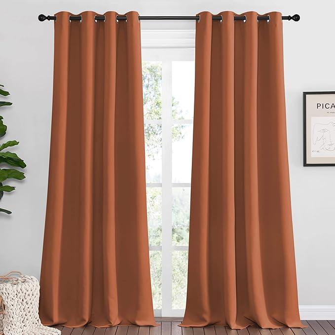 NICETOWN Burnt Orange Blackout Curtains for Sliding Door, 55 by 108, 2 Pieces, Blocking Out Sunlight Window Treatment Modern Design Grommet Curtain Panels for Dining Room