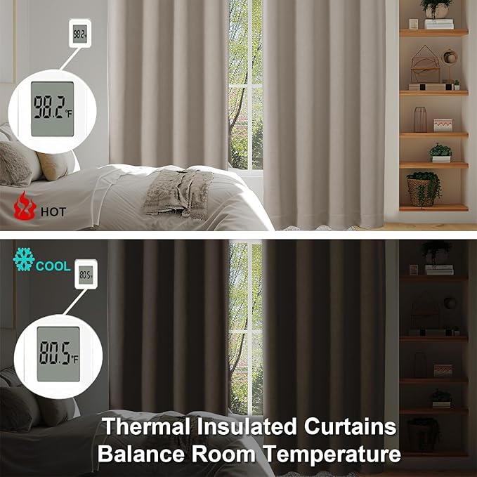 Simplebrand Ava Stone Blackout Curtains for Bedroom 63 Inch Length 2 Panels Set, Solid Thermal Insulated Privacy Living Room Window Treatment Curtains Blackout Drapes, W50 x L63 Inch