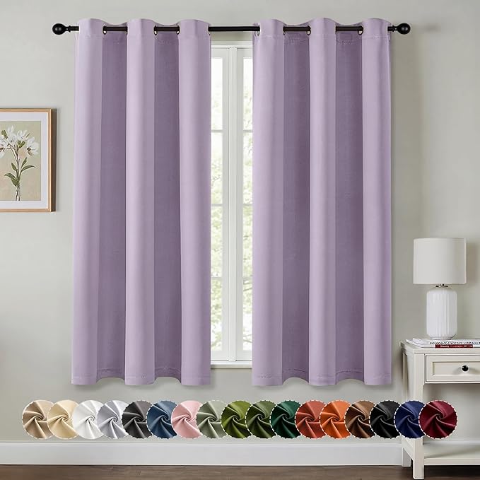 MIULEE Lilac Blackout Curtains for Bedroom Living Room 45 Inches Long 2 Panels, Thermal Insulated Room Darkening Drapes Solid Grommet Noise Reduction Light Blocking Window Treatments 40x45 Inch