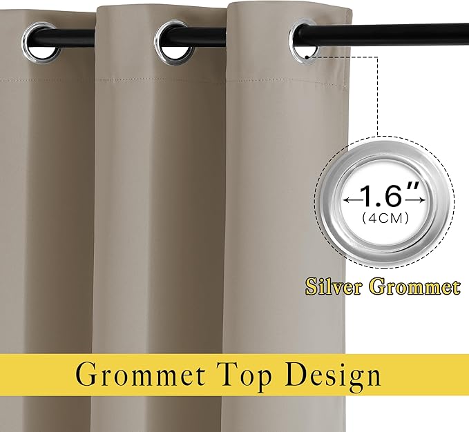 NICETOWN Bedroom Curtains Blackout Draperies - Noise Reducing Thermal Insulated Window Decorative Blackout Draperies/Drapes for Kid's Room (1 Pair, 52 x 95 inches in Taupe)