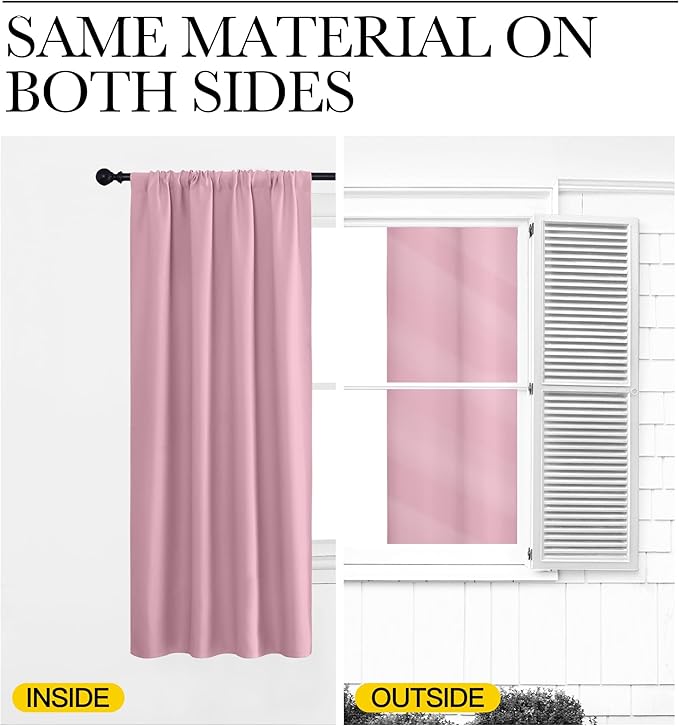 NICETOWN Blackout Curtains for Bedroom, Blackout Curtain Panels, Rouge Pink, 1 Pair, 42 by 45-inch, Window Treatment Energy Saving Thermal Insulated Solid Rod Pocket Blackout Drapes/Draperies