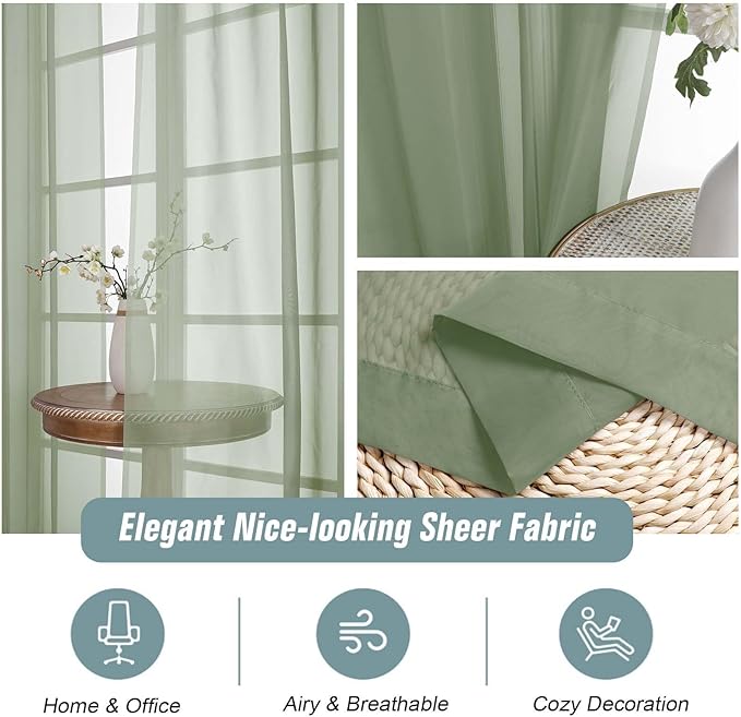 Green Sheer Curtains 216 Inches Long, Extra Long Light Filtering Modern Scarf Curtains for Wedding Party Ceremony Canopy Decor, Rod Pocket Voile Window Drapes, 2x42Wx216L Inches