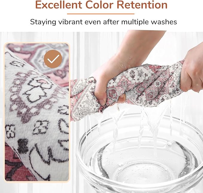 OPPODREAM Soft 6x9 Area Rugs, Washable Rug 6x9 with Non Slip Backing, Faux Cashmere Low-Pile 6 x 9 Carpet, Pink & Cream