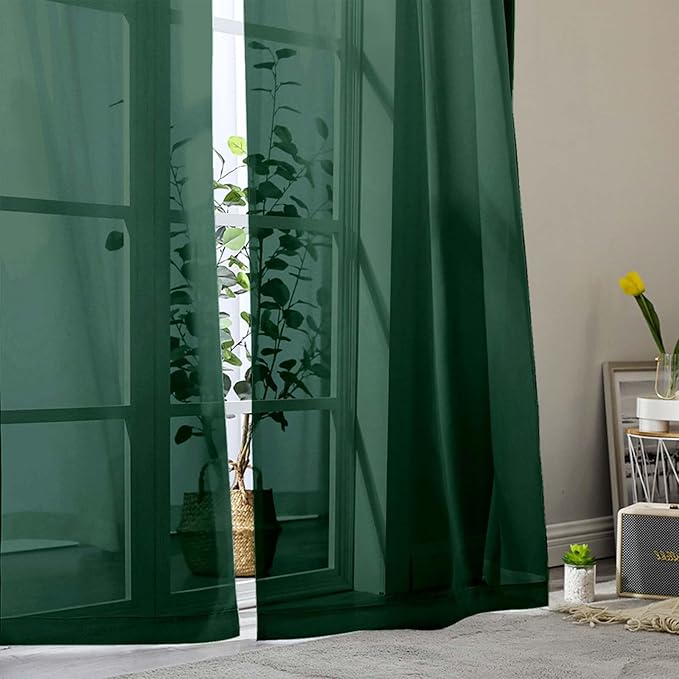 Sheer Hunter Green Curtains for Bedroom Living Room 54 Inch Length 2 Panels Set, Solid Soft Airy Light Filtering Window Treatments, Modern Rod Pocket Drapes, Hunter Green, 42" Wx54 L Inches