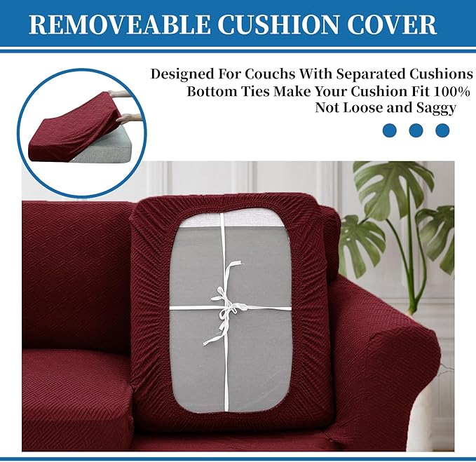 XINEAGE 2026 New 2 Pieces Chair Covers with Arms Super Stretch Chair Slipcover for Living Room Pet Dog Universal Slip Cover Anti Slip Armchair Furniture Protector (Wine Red), 31"-46"(1 Cushion)